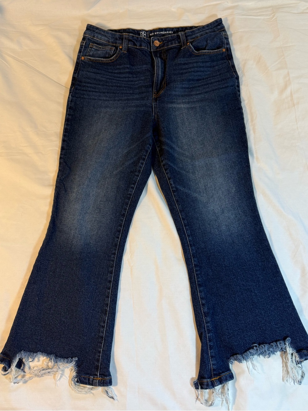 No Boundaries Dark Blue Flare Jeans with Frayed Hem Size 13